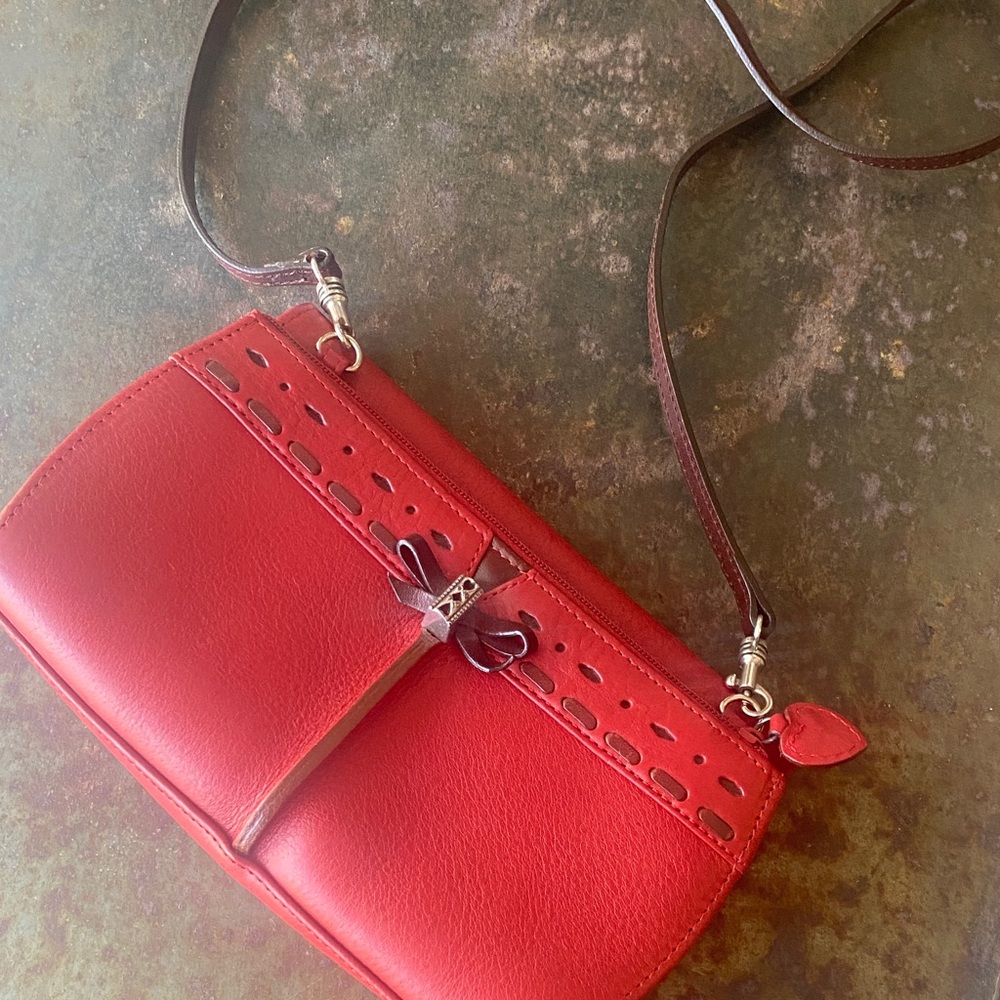 Brighton Red Shoulder Bag. Removable Strap to Clutch. Bow Detail. Organizer. VTG